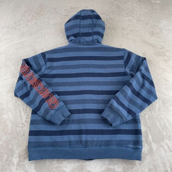 Quiksilver Hoodie Boys Large 14-16 Blue Striped SpellOut Sherpa Lined Skateboard - Picture 6 of 10